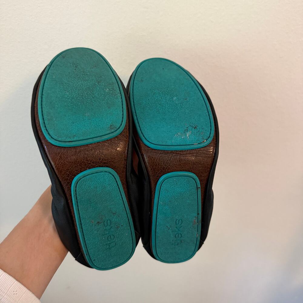 Tieks Black Leather Flats with Teal Accent - Picture 4 of 6